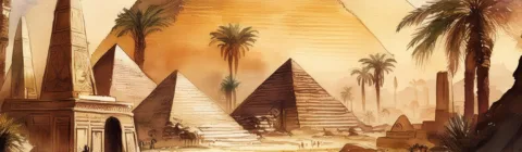 Firefly Create an egyption scene with pyramids make it more illustrative using watercolours 66211